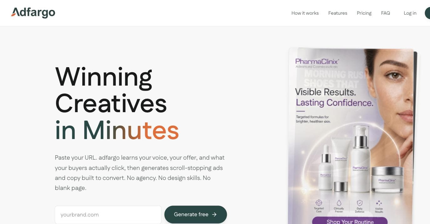 AdFargo homepage — Winning creatives in minutes.